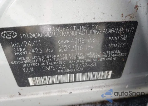 2011 Hyundai Sonata Limited из США, поврежденный, VIN 5NPEC4AC4BH232488